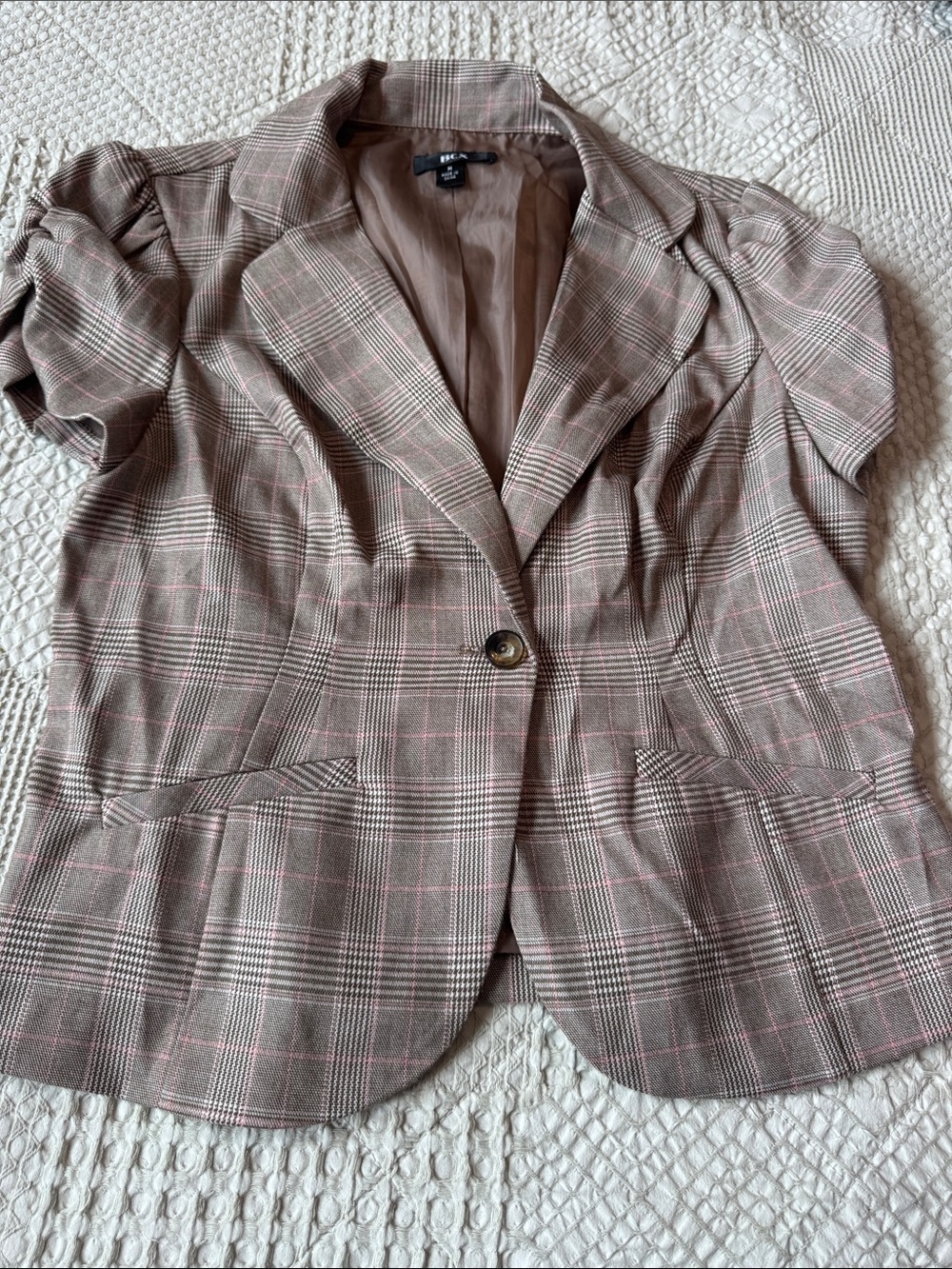 BCX Brown Plaid Blazer with Pink Windowpane